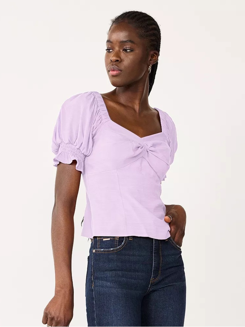 Nine West Lilac Puff Sleeve Square-Neck Top